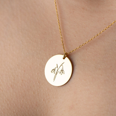 Personalized 14K Gold Birth Flower Necklace for November, Sterling Silver Engraved Jewelry, Dainty Gifts for Mom