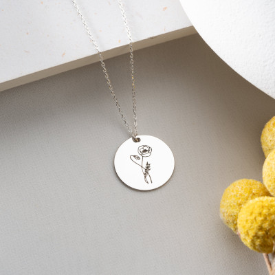 Personalized 14K Gold Birth Flower Necklace for November, Sterling Silver Engraved Jewelry, Dainty Gifts for Mom