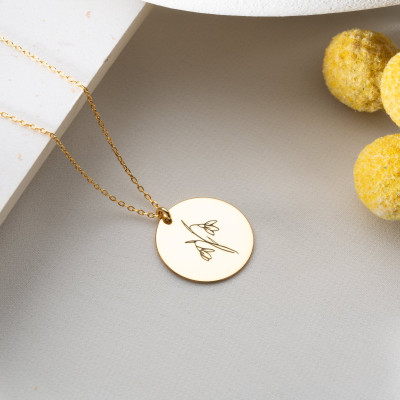 Personalized 14K Gold Birth Flower Necklace for November, Sterling Silver Engraved Jewelry, Dainty Gifts for Mom