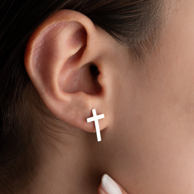 14K Gold Minimalist Tiny Cross Stud Earrings Christian Religious Jewelry