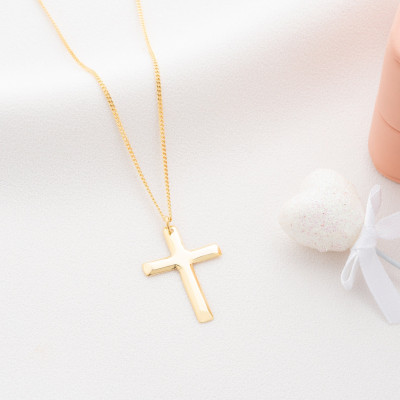 14K Gold and Sterling Silver Cross Necklace for Women - Christian Religious Curb Chain Baptism Gift