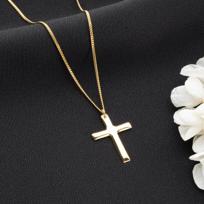 14K Gold and Sterling Silver Cross Necklace for Women - Christian Religious Curb Chain Baptism Gift