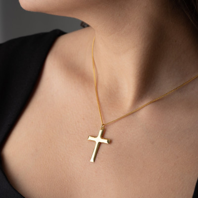 14K Gold and Sterling Silver Cross Necklace for Women - Christian Religious Curb Chain Baptism Gift