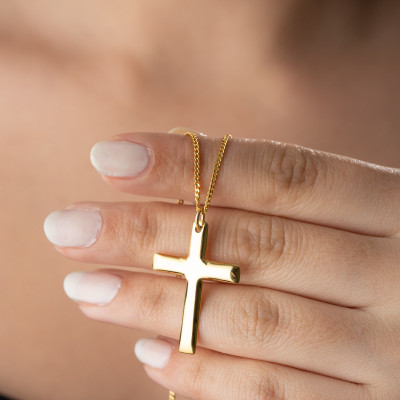 14K Gold and Sterling Silver Cross Necklace for Women - Christian Religious Curb Chain Baptism Gift