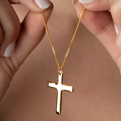 14K Gold and Sterling Silver Cross Necklace for Women - Christian Religious Curb Chain Baptism Gift