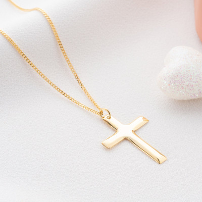 14K Gold and Sterling Silver Cross Necklace for Women - Christian Religious Curb Chain Baptism Gift