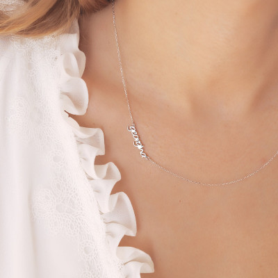 Personalized 14K Gold Plated Sideways Initial Name Necklace, Dainty Jewelry Gift for Mothers,