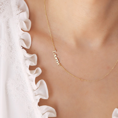 Personalized 14K Gold Plated Sideways Initial Name Necklace, Dainty Jewelry Gift for Mothers,