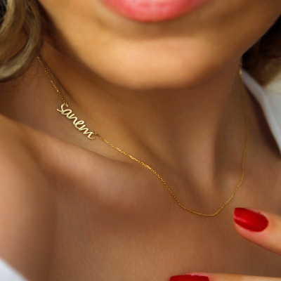 Personalized 14K Gold Plated Sideways Initial Name Necklace, Dainty Jewelry Gift for Mothers,