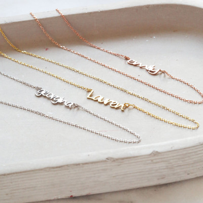 Personalized 14K Gold Plated Sideways Initial Name Necklace, Dainty Jewelry Gift for Mothers,