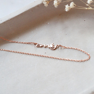 Personalized 14K Gold Plated Sideways Initial Name Necklace, Dainty Jewelry Gift for Mothers,