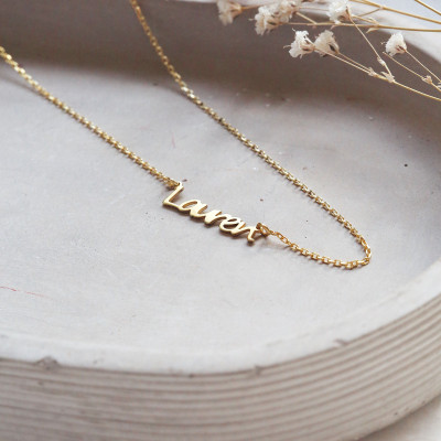 Personalized 14K Gold Plated Sideways Initial Name Necklace, Dainty Jewelry Gift for Mothers,