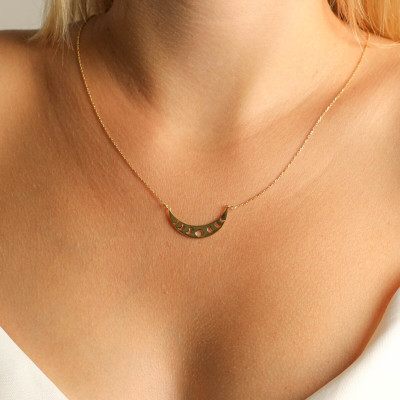 14k Gold Lunar Crescent Moon Phase Pendant Necklace, Dainty Women's Gift