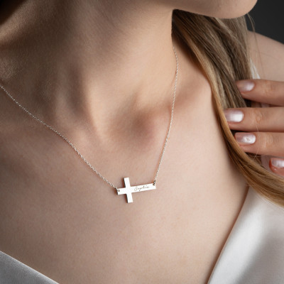 14k Gold Cross Pendant Necklace for Women - Silver or Rose Gold Personalized Name Crucifix - Dainty Christmas Gift