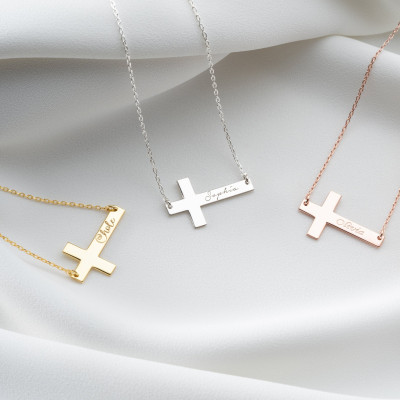 14k Gold Cross Pendant Necklace for Women - Silver or Rose Gold Personalized Name Crucifix - Dainty Christmas Gift