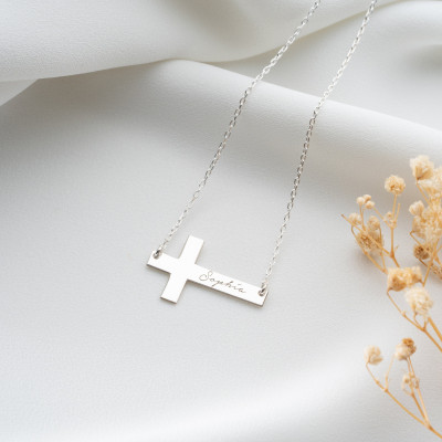 14k Gold Cross Pendant Necklace for Women - Silver or Rose Gold Personalized Name Crucifix - Dainty Christmas Gift