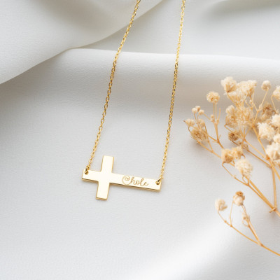 14k Gold Cross Pendant Necklace for Women - Silver or Rose Gold Personalized Name Crucifix - Dainty Christmas Gift