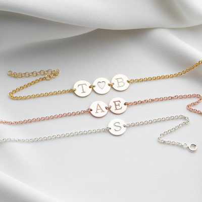 Personalized 14k Gold and Silver Multiple Disc Initial Charm Bracelet for Her -