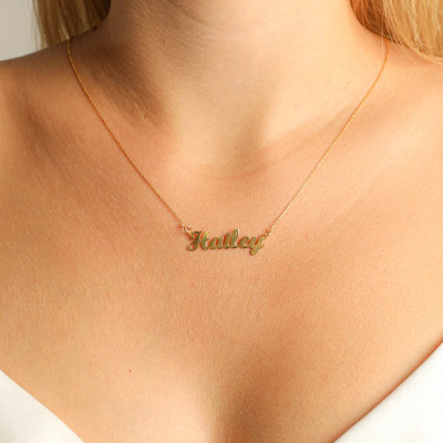 14k Gold Personalized Name Necklace, Custom Name Plate Necklace, Dainty Gold Name Jewelry, Gift for Mother, Kids Name Necklace