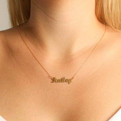 14k Gold Personalized Name Necklace, Custom Name Plate Necklace, Dainty Gold Name Jewelry, Gift for Mother, Kids Name Necklace