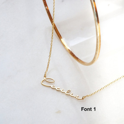 Personalized 14k Gold Signature Name Necklace, Handwritten Nameplate Necklace, Gift for Her