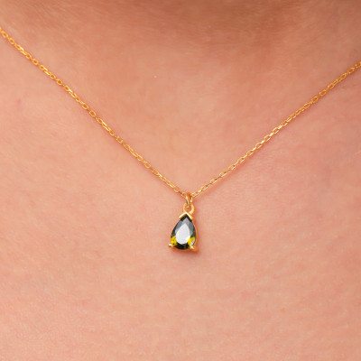 14k Gold Peridot Drop Necklace - 16th Wedding Anniversary Gift - August Birthstone Jewelry