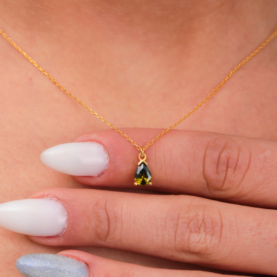 14k Gold Peridot Drop Necklace - 16th Wedding Anniversary Gift - August Birthstone Jewelry