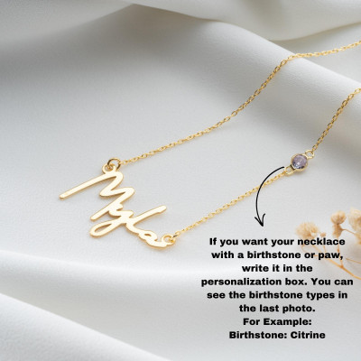 14k Gold Custom Name Necklace with Birthstone - Personalized Nameplate Necklace Silver,