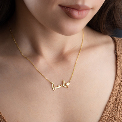 Custom 14k Gold Name Necklace for Women - Personalized Script Nameplate Necklace - Silver/Rose Gold Options - Perfect Gift for Girlfriend