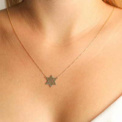 14k Gold Custom Star of David Initial Necklace Jewish Magen David Pendant Hanukkah Gift Personalized Jewelry