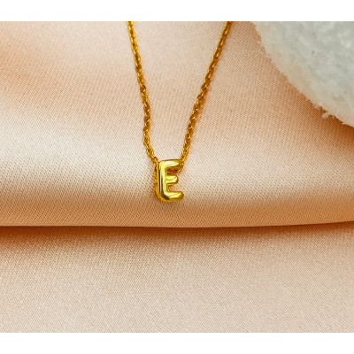 14k Gold Plated Custom Bubble Letter Name Necklace - Personalized Gold Initial Pendant Gift for Her