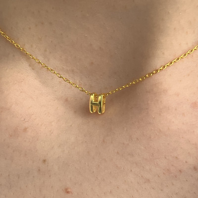 14k Gold Plated Custom Bubble Letter Name Necklace - Personalized Gold Initial Pendant Gift for Her