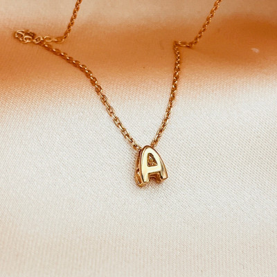 14k Gold Plated Custom Bubble Letter Name Necklace - Personalized Gold Initial Pendant Gift for Her