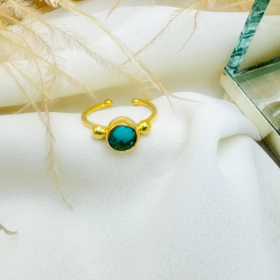 14k Gold Plated Adjustable Blue Natural Opal Gemstone Ring for Men and Women Mother's Day Gift