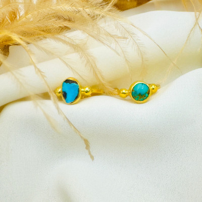 14k Gold Plated Adjustable Blue Natural Opal Gemstone Ring for Men and Women Mother's Day Gift