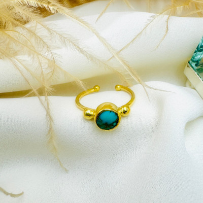 14k Gold Plated Adjustable Blue Natural Opal Gemstone Ring for Men and Women Mother's Day Gift