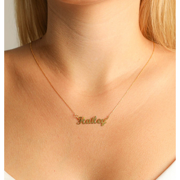 Personalized 14k Yellow Gold Name Necklace, Custom Name Plate Jewelry Gift for Her, Promoted