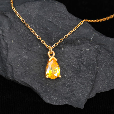 14k Solid Gold Citrine Teardrop Necklace - 13th Anniversary Gift for Her, November Birthstone Jewelry