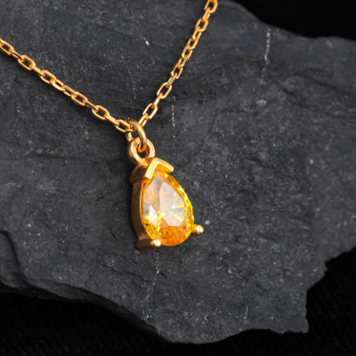 14k Solid Gold Citrine Teardrop Necklace - 13th Anniversary Gift for Her, November Birthstone Jewelry