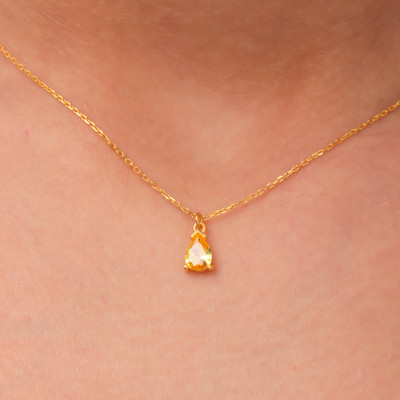 14k Solid Gold Citrine Teardrop Necklace - 13th Anniversary Gift for Her, November Birthstone Jewelry