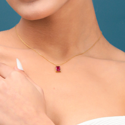 14k Solid Gold Ruby Necklace for 15th Wedding Anniversary - July Birthstone Gift for Wife