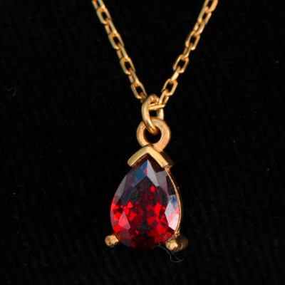 14k Solid Gold Garnet Necklace - 2nd Wedding Anniversary Gift for Wife,