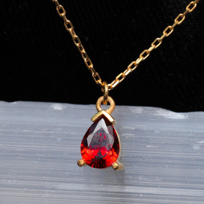 14k Solid Gold Garnet Necklace - 2nd Wedding Anniversary Gift for Wife,