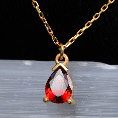 14k Solid Gold Garnet Necklace - 2nd Wedding Anniversary Gift for Wife,