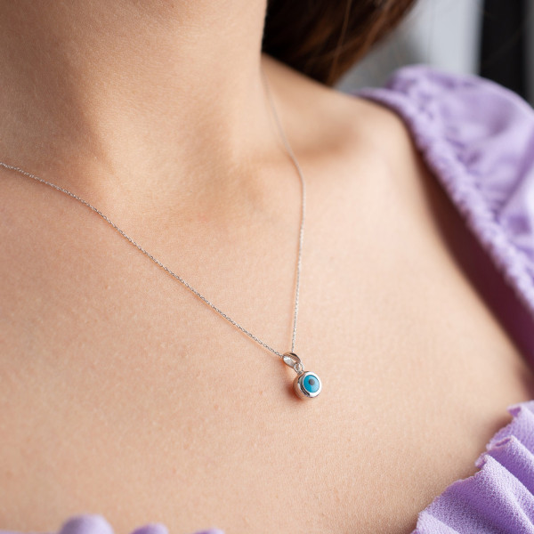 14k Solid Gold Minimalist Evil Eye Necklace, Kabbalah Protection Charm, Dainty Mom Necklace, Mother's Day Gift,