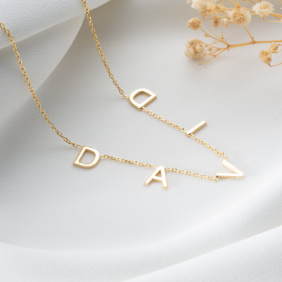 Custom 14k White Gold Name Necklace - Personalized Layering Initial Necklace - Grandkids Name Jewelry