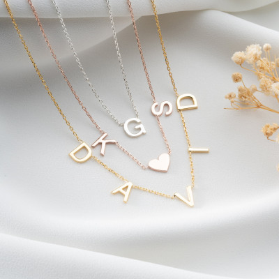 Custom 14k White Gold Name Necklace - Personalized Layering Initial Necklace - Grandkids Name Jewelry