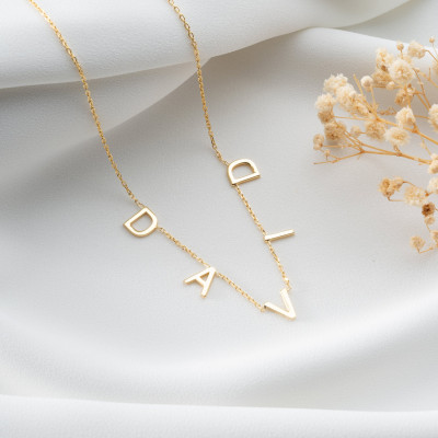 Custom 14k White Gold Name Necklace - Personalized Layering Initial Necklace - Grandkids Name Jewelry