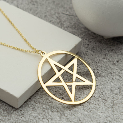 14k Solid Gold Pentagram Necklace - Unisex 5 Star Pendant, Gift for Him or Her,