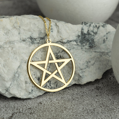 14k Solid Gold Pentagram Necklace - Unisex 5 Star Pendant, Gift for Him or Her,